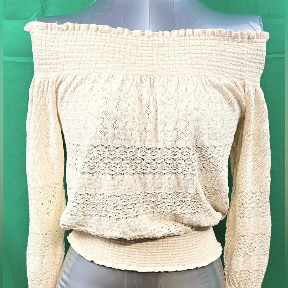 Hem & Thread Cream Off the Shoulder Knit Top